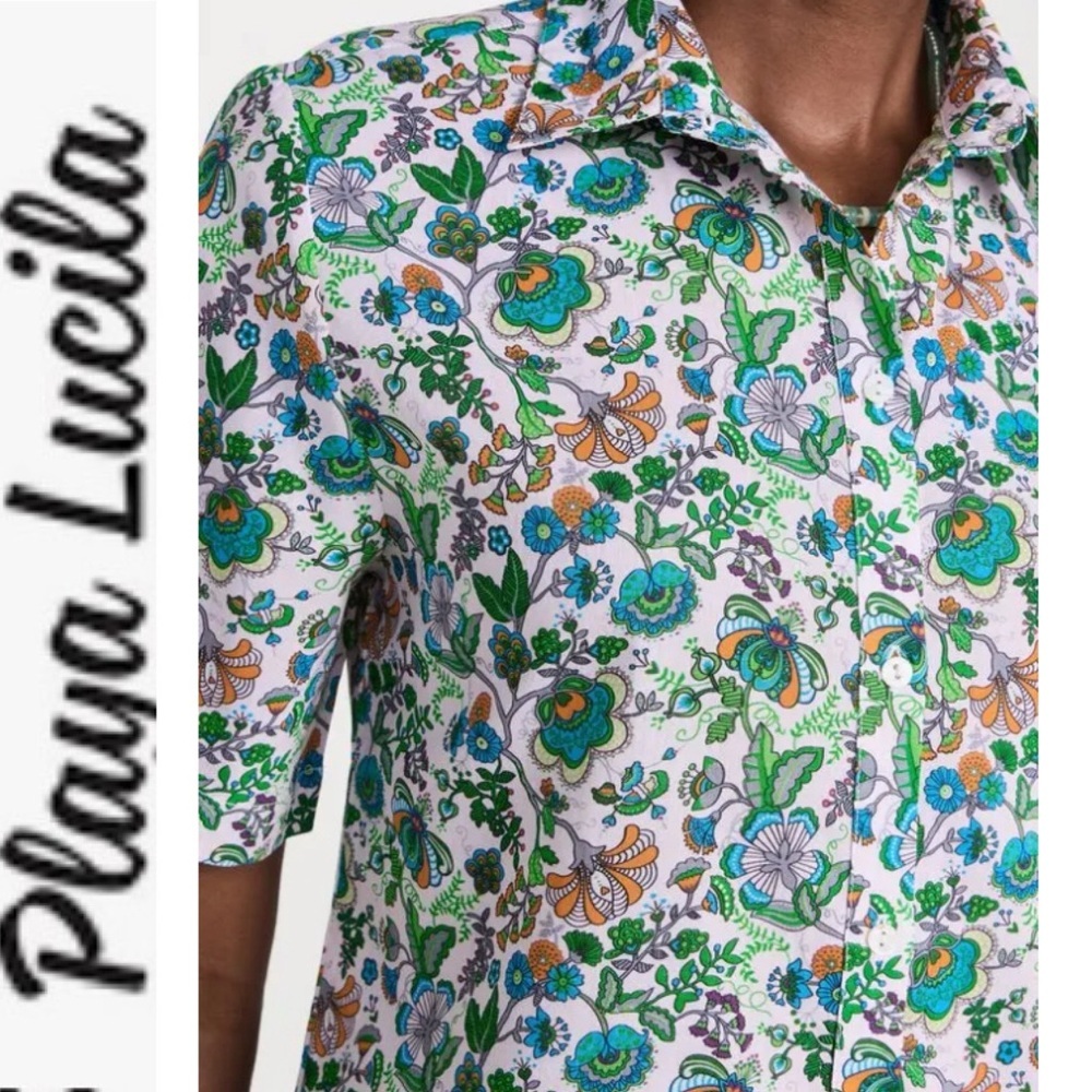NWT Playa Lucila Floral Cotton Button Front Shirt S